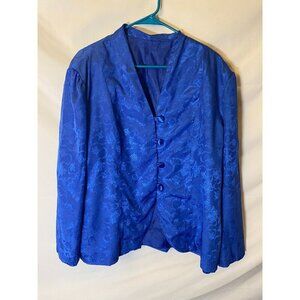 Vintage‎ 90s Brocade Silky Blue Blazer Suit Jacket Womens Plus 1X 18W